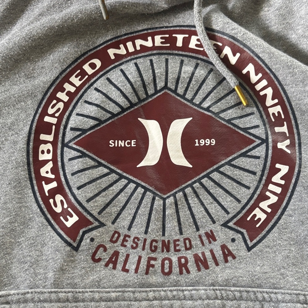 Hurley Gray and Maroon Graphic Sweater